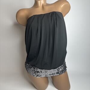 Papaya Black Sequin Tube Top S USA Y2K Clubwear Strapless McBling Party Blouse